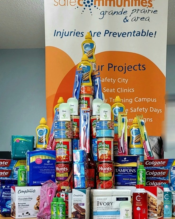 GPSafeCommunity's tweet image. We created a stack for the #StacktoSackHunger challenge!  This will be dropped off at our local food bank.  We have challenged @LSM_Comfort, @pipeworxca and northernmat.ca in Grande Prairie to join us in supporting our local food bank with their own stack!