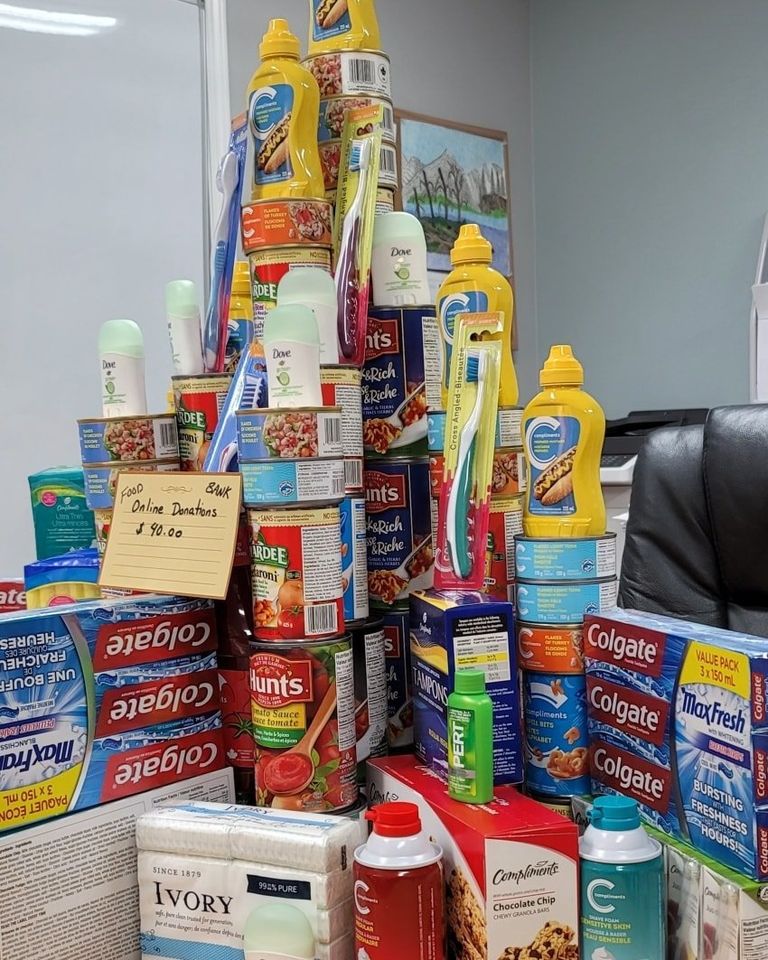 GPSafeCommunity's tweet image. We created a stack for the #StacktoSackHunger challenge!  This will be dropped off at our local food bank.  We have challenged @LSM_Comfort, @pipeworxca and northernmat.ca in Grande Prairie to join us in supporting our local food bank with their own stack!
