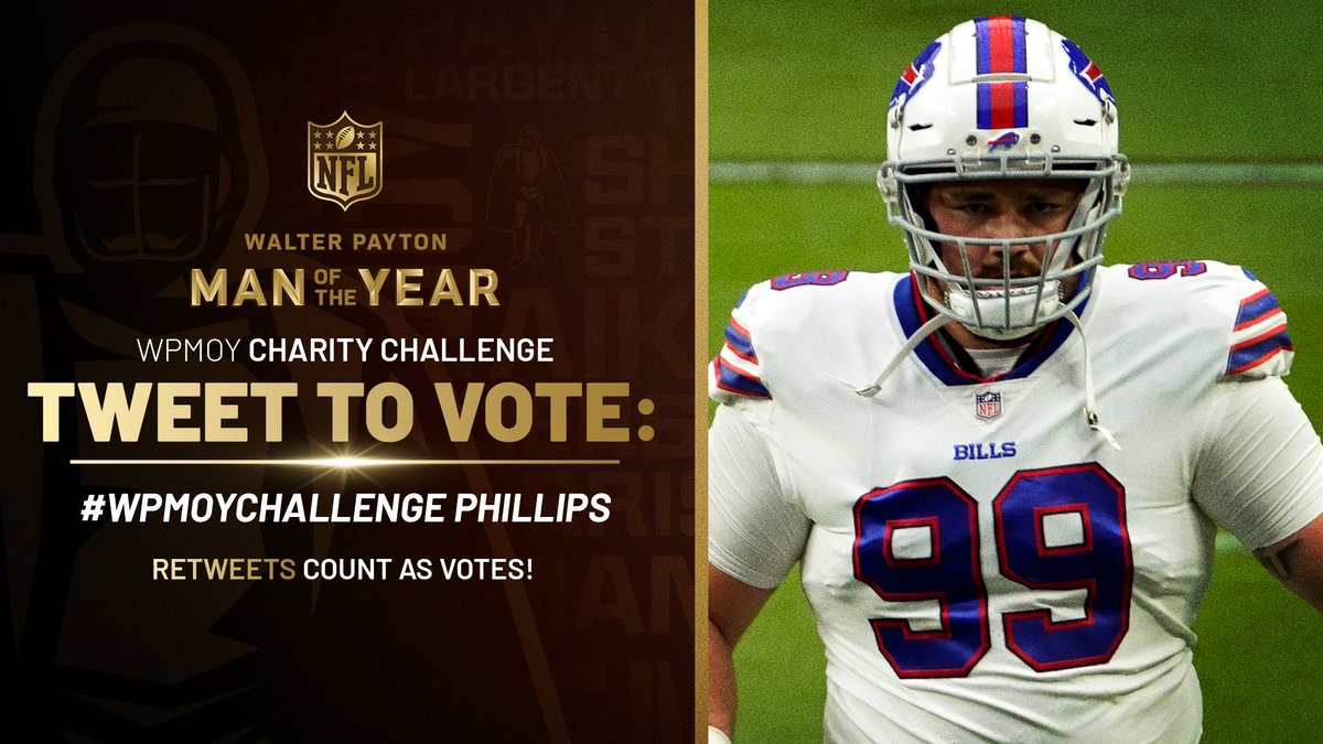 #WPMOYChallenge Harrison Phillips Retweets count as votes and the player whose hashtag is used the most from 12/10-1/17 will receive a $25,000 contribution to the charity of their choice!      MAFIA LETS GET HARRISON THE MOST VOTES the #BillsMafia way <a href="/horribleharry99/">Harrison Phillips</a>