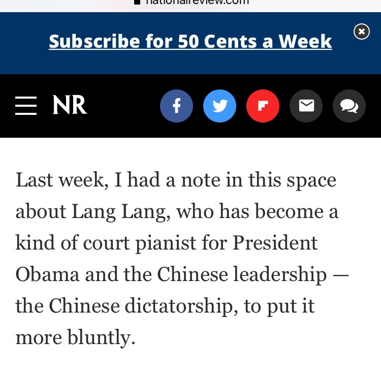 6) At a Whitehouse state dinner Lang Lang played an anti-American CCP song for Obama & Hu Jintao...to thunderous applause!  https://www.nationalreview.com/corner/song-and-obscenity-jay-nordlinger/