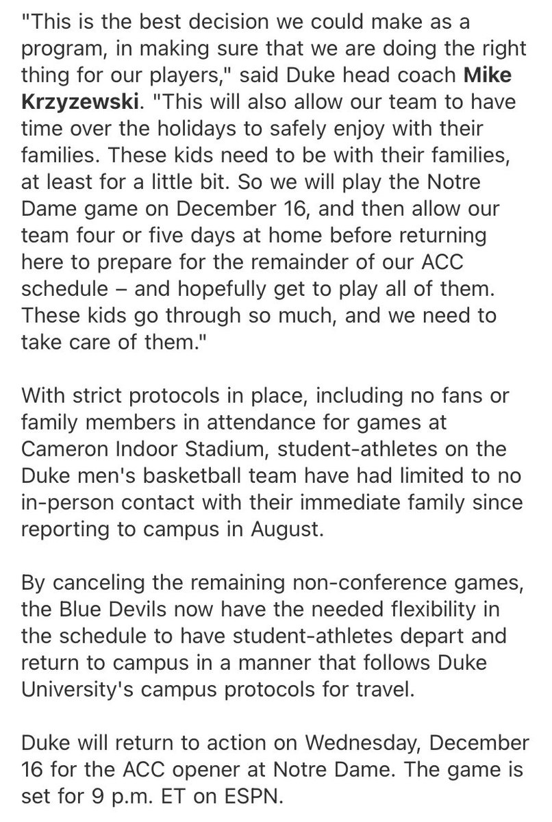 Official statement from Duke: