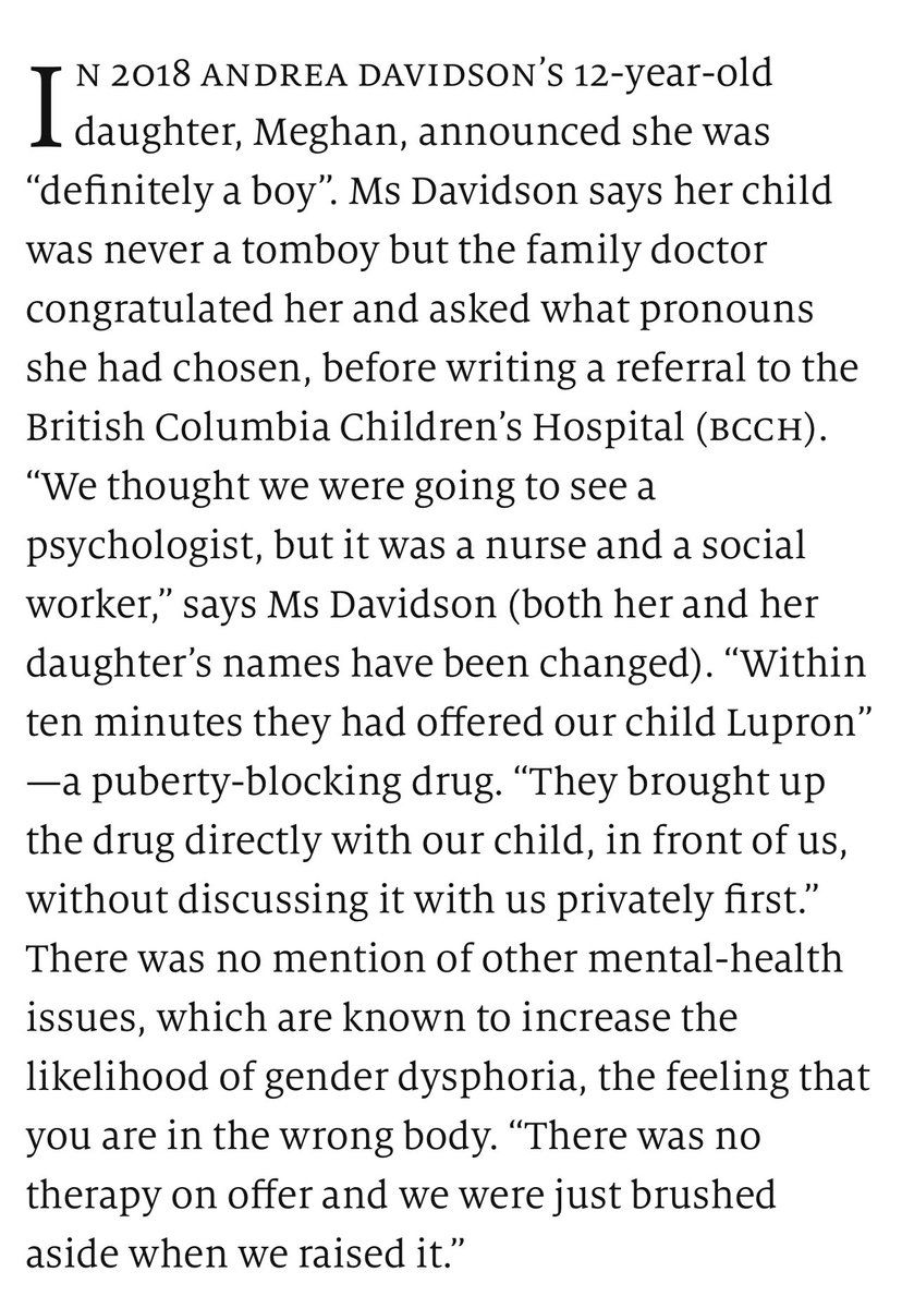 Within 10 minutes of arriving at B.C. Children’s Hospital, the nurse and social worker had brought up Lupron, a puberty blocking drug, directly with her child.