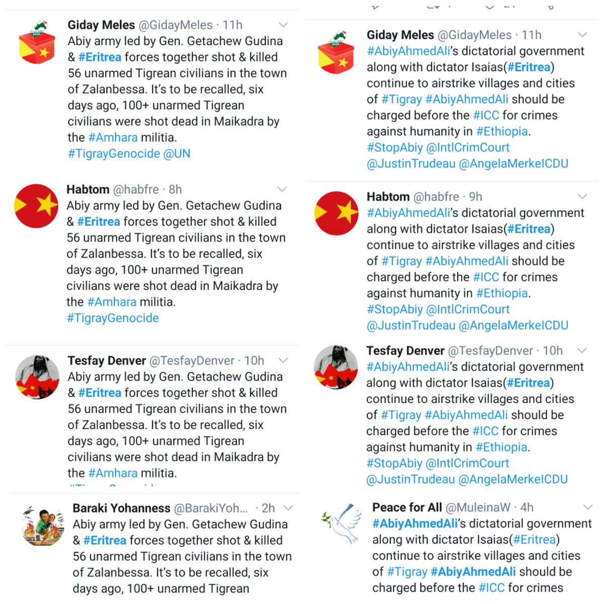 Examples of blindly copying and pasting tweets by bots and digital trolls to try to convince readers of involvement of  #eritrea in this conflict. Is a desperate attempt to internationalize the conflict so the  #tplf can be saved. Some tweets more rediculous then others.