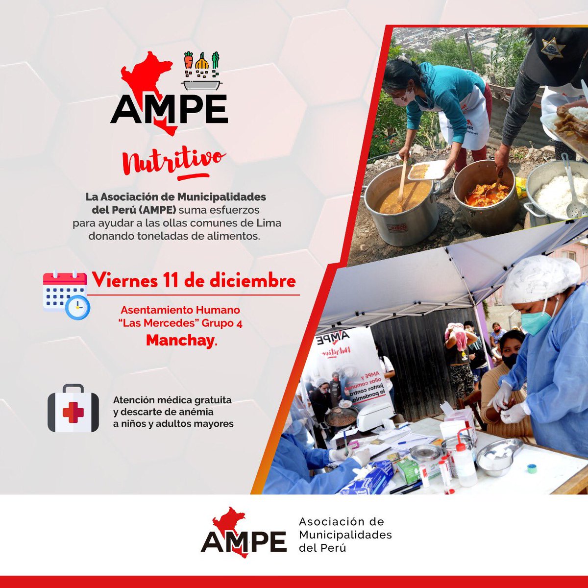 #AMPEnutritivo 🥕🥦🥬🥔🥣
¡Nuestra cruzada solidaria llega mañana a Manchay! Donaremos alimentos a las ollas comunes de esta zona. Además, brigadas de salud brindarán atención médica gratuita y descarte de anemia a niños y adultos mayores.<a href="/canalN_/">Canal N</a>  <a href="/RPPNoticias/">RPP Noticias</a>  <a href="/larepublica_pe/">La República</a>