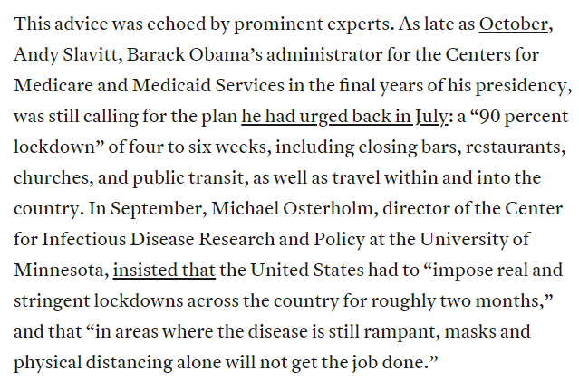 While Trump was pres, it was widely agreed - in the US & the world - that a national stay-at-home order had to be done, despite no political appetite. Fauci said so in April. It's what they just did in the UK, where things were so bad scientists said there was no other option.