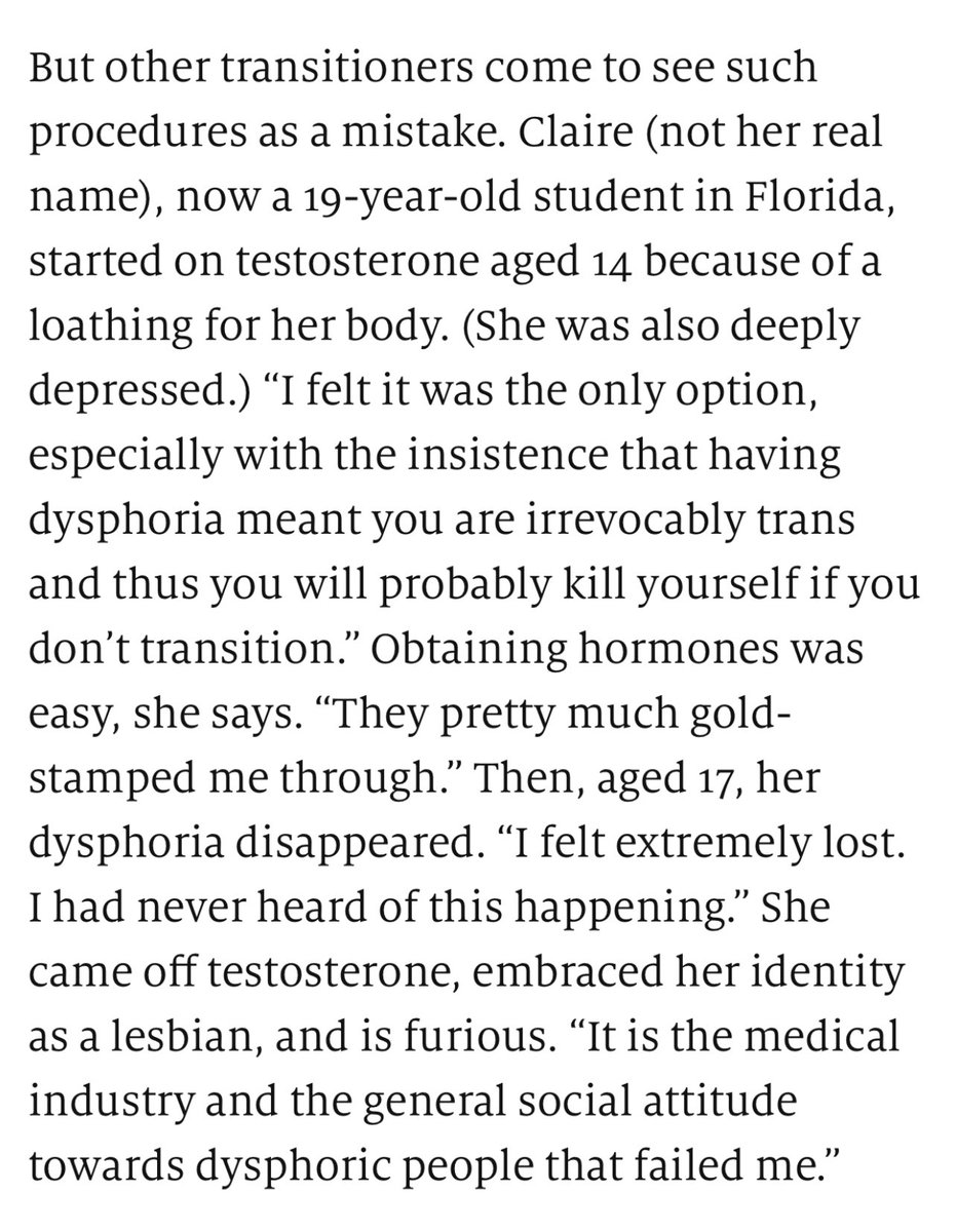 How many of these stories do we need to read before our government wakes up?“She was also deeply depressed.”In the majority of children with gender dysphoria, there are comorbidities - one or more other conditions going on.But straight to puberty blockers?
