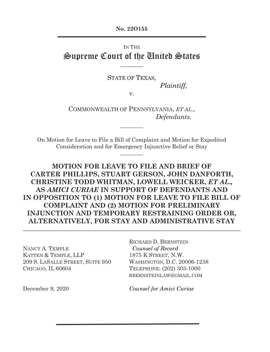 this is brutal but objectively fair“Plaintiff’s Motions make a mockery of federalism and separation of powers. It would violate the most fundamental constitutional principles for this Court to serve as the trial court for presidential election disputes“ https://www.supremecourt.gov/DocketPDF/22/22O155/163237/20201209155924009_2020-12-9%20Texas%20Scotus%20Amici%20Brief-%20FINAL.pdf