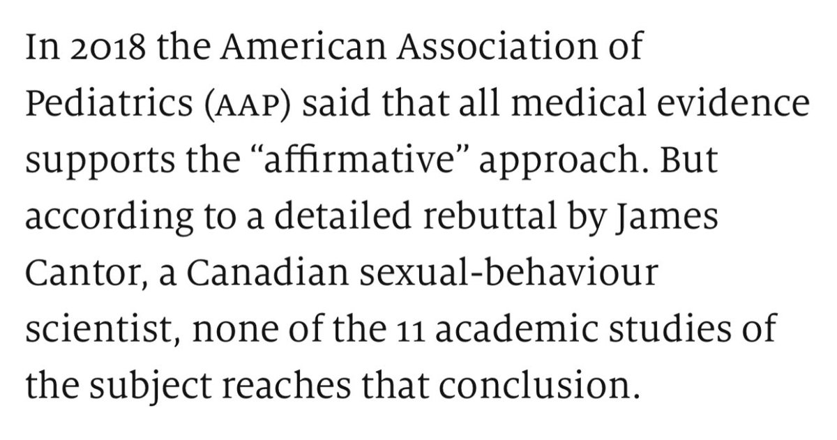 Dr. James Cantor  @JamesCantorPhD thoroughly debunked the medical evidence for an ‘affirmative’ approach.As did the American Journal of Psychiatry:  https://www.thepublicdiscourse.com/2020/09/71296/ 