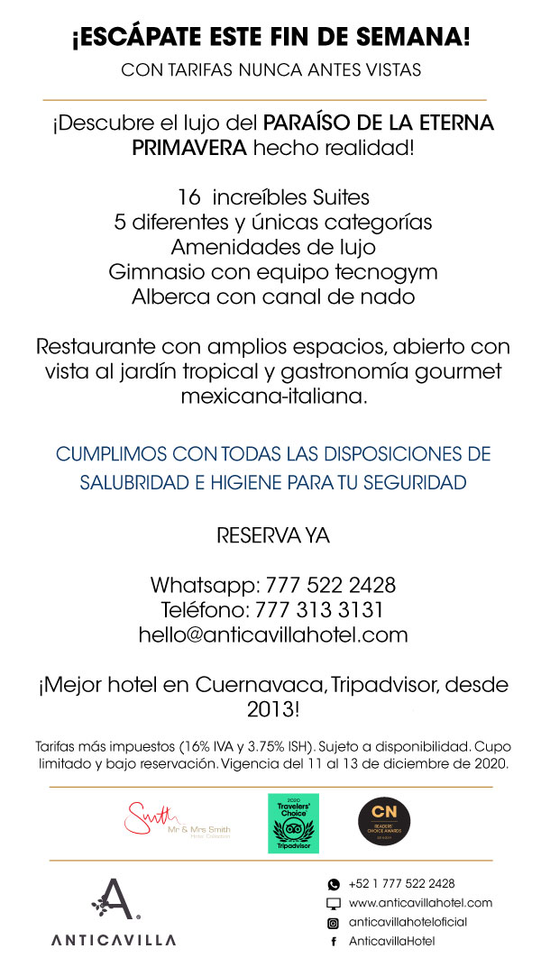 🌸¡Escápate este fin de semana con tarifas nunca antes vistas!🌸
#FlashSale #FINDESEMANA en el mejor hotel de #Cuernavaca.  Hasta 50% de descuento. 
RESERVA YA
Whatsapp: 777 522 2428
Teléfono: 777 313 3131
hello@anticavillahotel.com #HotelBoutique #TesorosdeMéxico