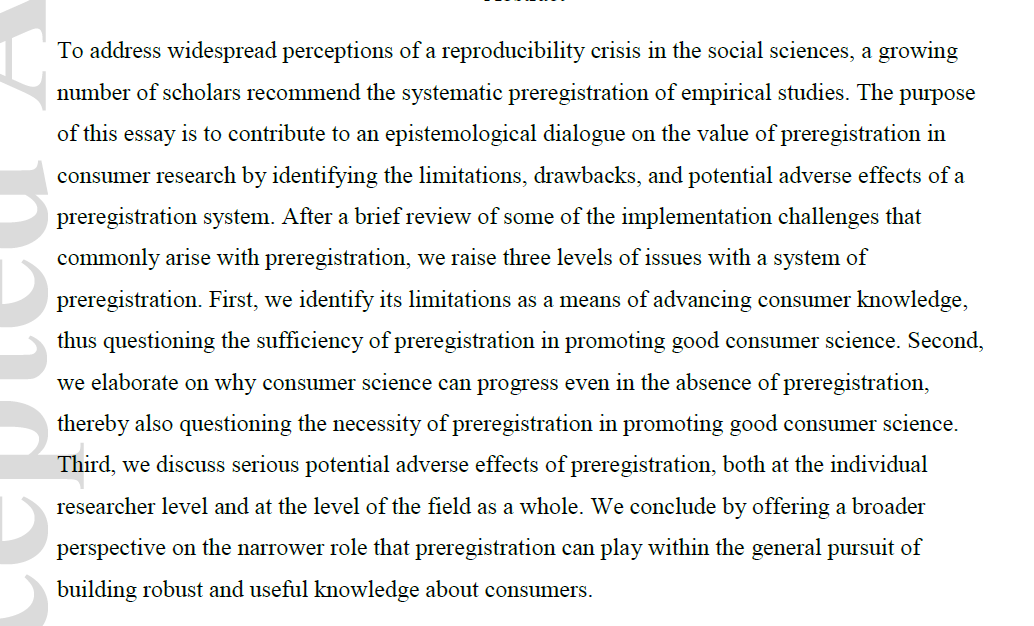 Pham & Oh (2020). Preregistration is neither sufficient nor necessary for good science.  https://doi.org/10.1002/jcpy.1209 (6/9)