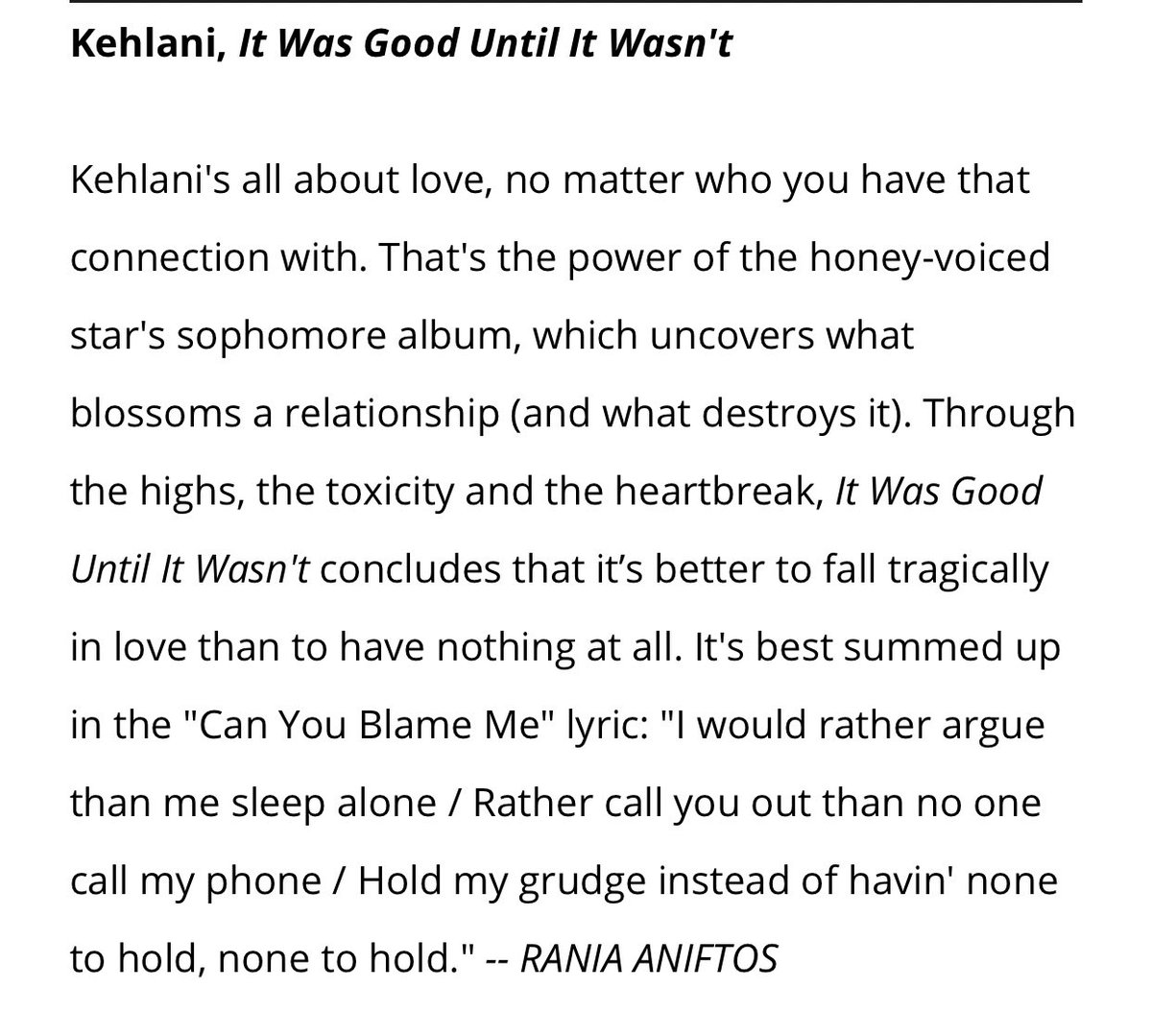 kehlani_stats's tweet photo. Billboard names ‘’It Was Good Until It Wasn’t’’ as one of the Best LGBTQ Albums Of The Year:

‘’Kehlani's all about love, no matter who you have that connection with.’’ https://t.co/EgXoBbLFDk