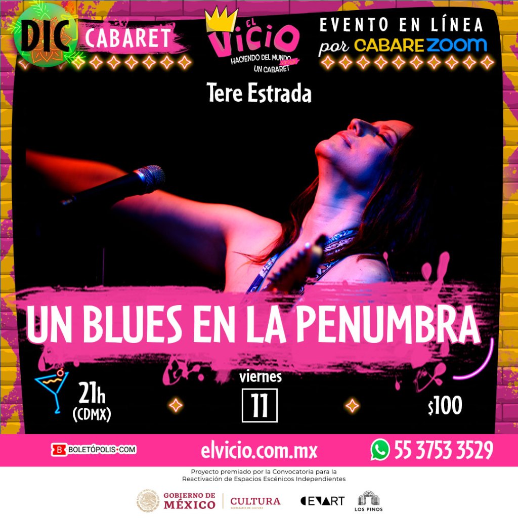 elvicioteatro's tweet photo. Ya es HOY el show de @tereestradamx  #UnBluesEnLaPenumbra 🎸 
Un concierto con lectura de novela que no te puedes perder por el #CabareZoom🤳 de #ElVicioVirtual🍸 
¿Ya tienes tu boleto? Entra a este enlace:

https://t.co/eQJSFh5Ceo https://t.co/41axXeZQUP