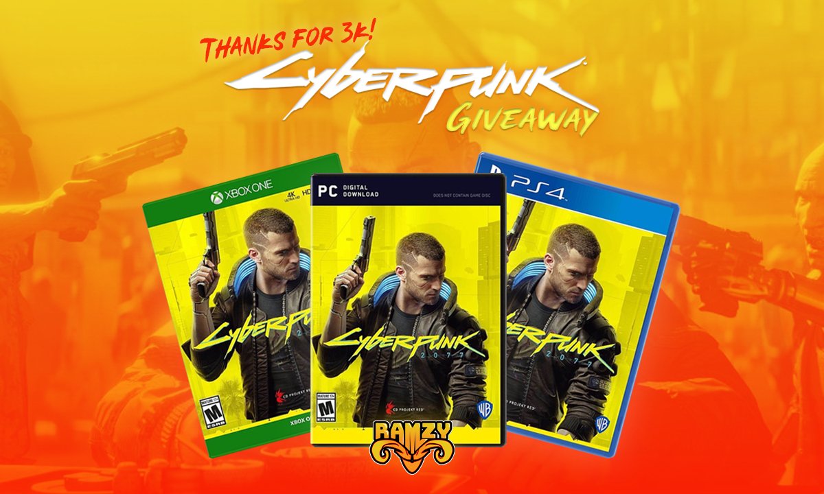 CyberPunk Giveaway for ALL platforms I promised for hitting 3k followers on Twitch! 

Make sure to:

✅Follow <a href="/RaMzY2415/">Ramzy 🇦🇷🇬🇹</a> 
✅Follow twitch.tv/Ramzy2415
✅Like
✅Retweet
Follow the link below to enter:
gleam.io/competitions/n…

Winner will be pulled on my birthday 12/15 5PM PST!