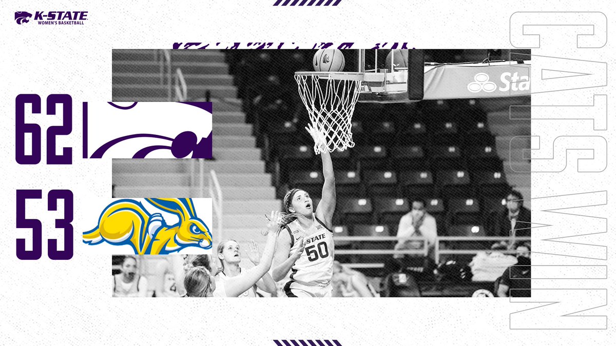KStateWBB's tweet photo. Cats Win! 

K-State defeats No. 22 South Dakota State. Lee (18), Carr (11) &amp; Ranke (10) were in double figures. Goodson had 9 points &amp; 5 rebounds. Macke added 8 points &amp; 7 boards.  

#KStateWBB x Honor the Journey https://t.co/CPh6TxY1Z9