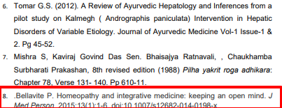 5. There are 15 references at the bottom of the abstract. You don't give references for an abstract. Rule number 1.If U do, then quote them in text too6. Reference number 8 is actually on  #homeopathy. But consensus is on  #ayurveda and  #liver. My head is pounding. Im dizzy.9/