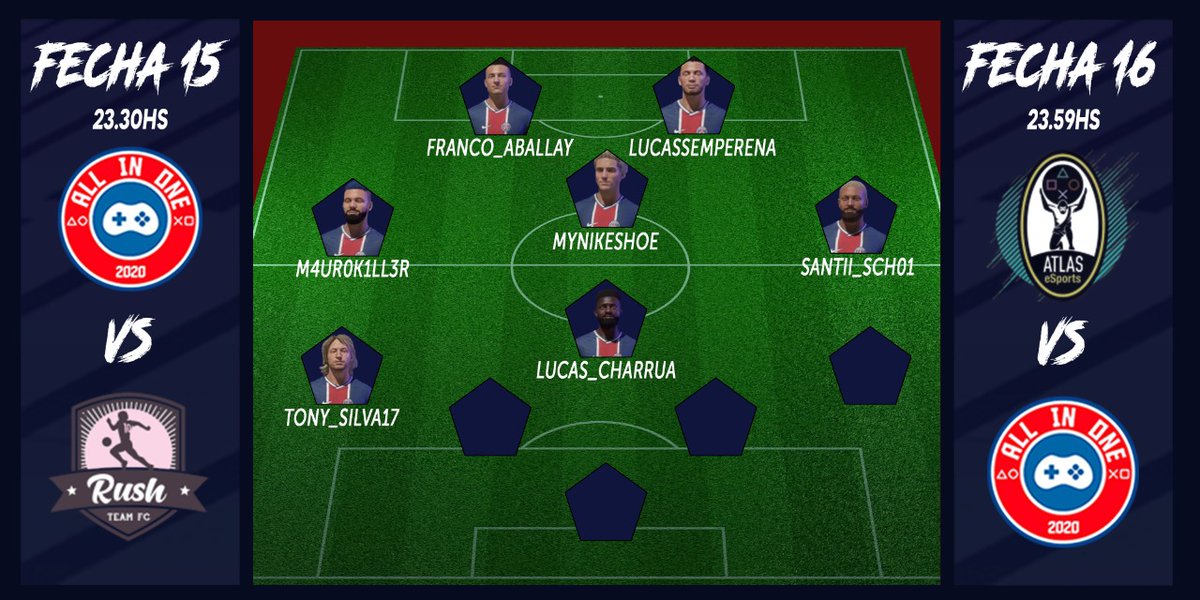 Hoy Liga <a href="/IESAFIFAar/">IESA Argentina</a> 🇦🇷 

📌Fecha 13
🕚23:00hs 
🆚️ <a href="/RushTeamFC/">Rush Team</a>

📌Fecha 14
🕦23:30hs
🆚️ <a href="/QuestoEAtla/">Questo E Atla</a>

#A04 🇫🇷