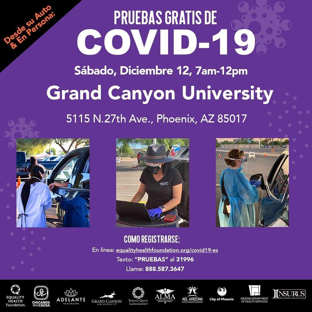 Prueba de #covid19 gratis en #phoenix. Dic 12 de 7am a 12pm
No necesita aseguranza, niños desde 2 años....
#COVID19 #Arizona #coronavirus #arizona @CPLCdotORG @equalityhealth <a href="/AdelanteHealth/">Adelante Healthcare | Community Health Center</a>