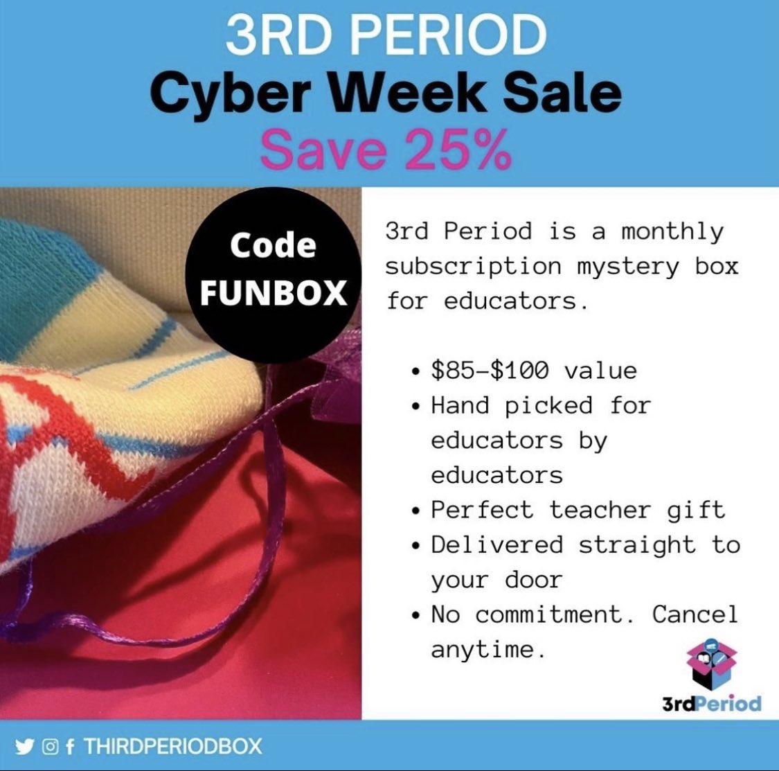🤩This deal’s so nice, we’ll do it TWICE!

⁉️ You can still save 25% on your December box.
 
✅ Visit bit.ly/3rdperiodcyber…
✅ Get the box 
✅ Enjoy!

🗓Boxes will go out 12/15.