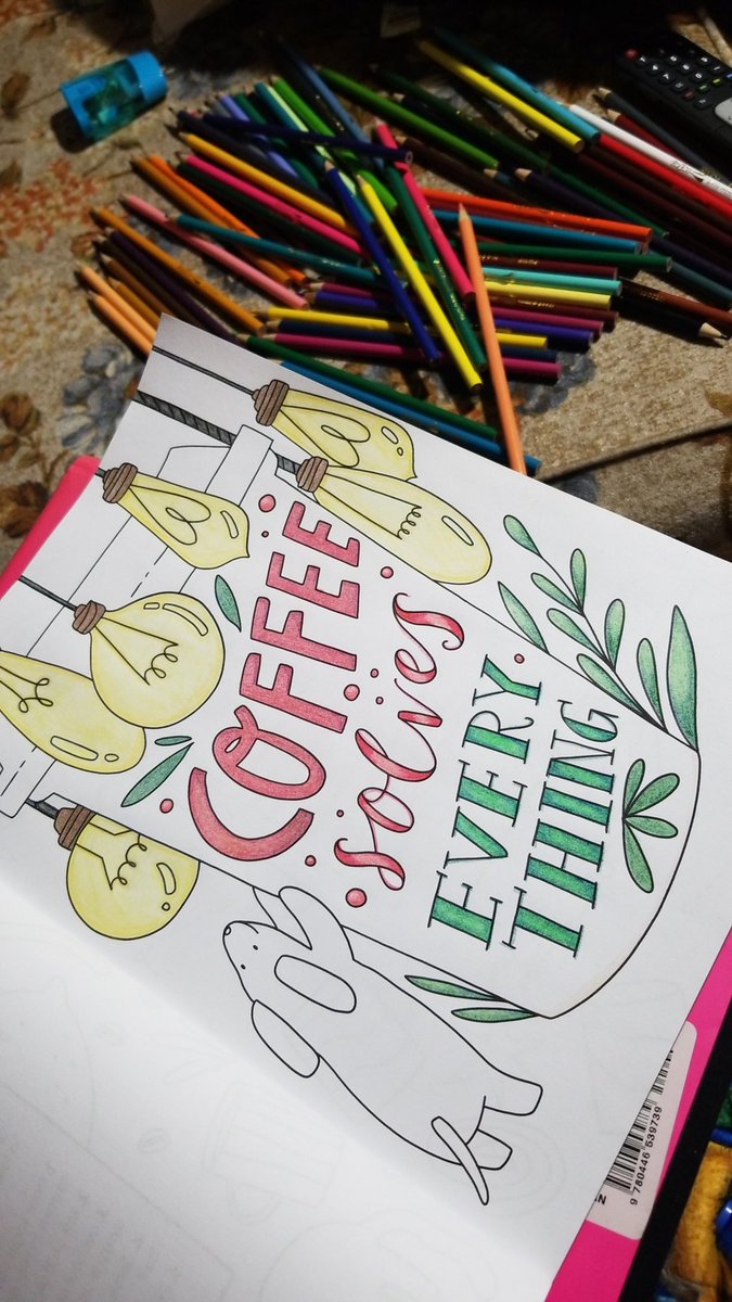 angelic1387's tweet photo. Enjoying some peaceful coloring time. 
#coloring #adultcoloringbook #coffee #coffeesolveseverything #adult #coloredpencils https://t.co/ED9YDK7nXf