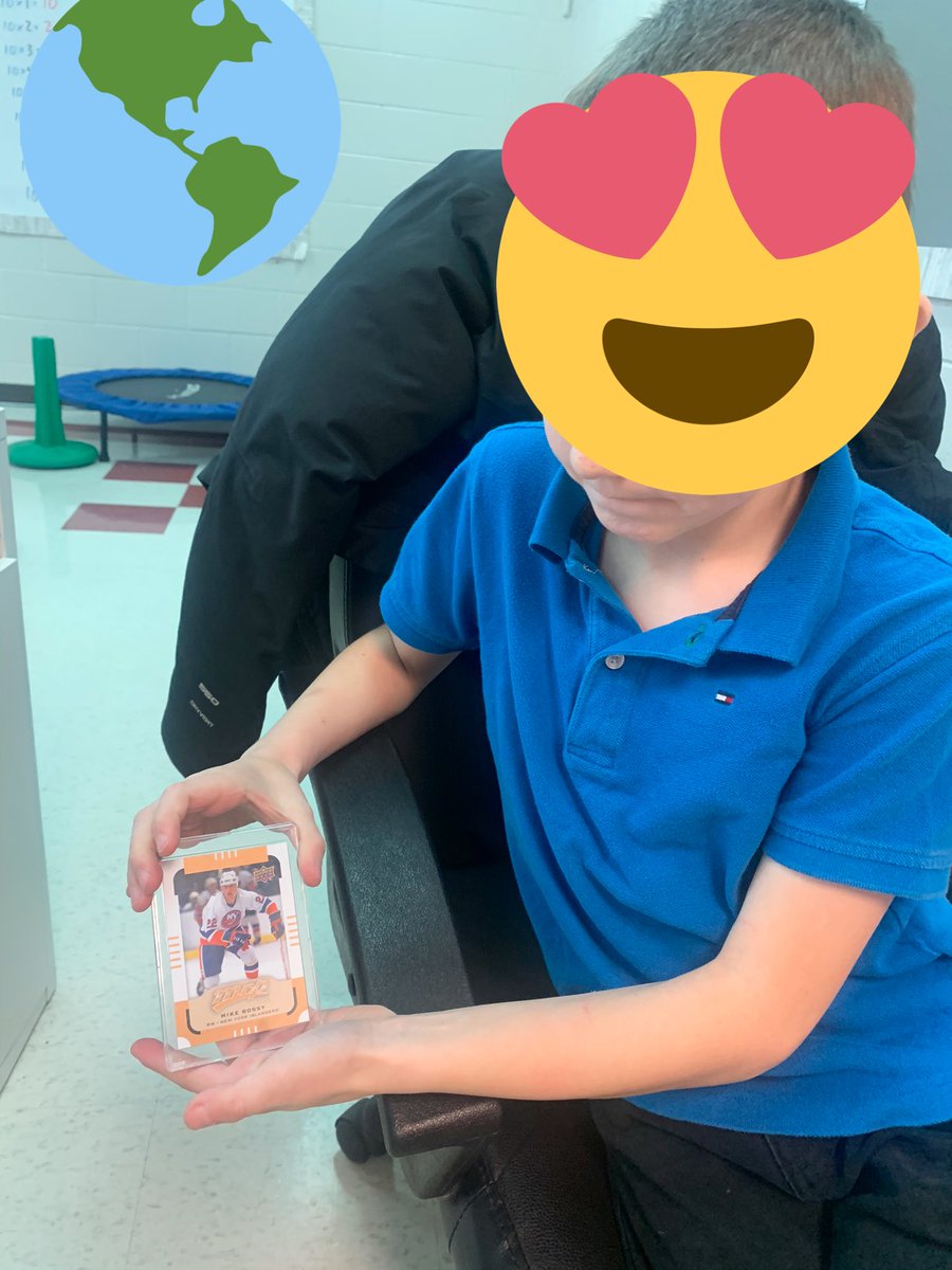 MichelleKisil's tweet photo. Super proud to share one of his collector hockey cards today! He even let me hold it! @KawkaEDU ... maybe he’s on to something! 👍🏻 #mikebossy #newyorkislanders #22 #fiftyinfifty #hockey #facts #math #literacy @NYIslanders @McHughEduCentre @CrossroadCentre https://t.co/3VxwhNmVMP