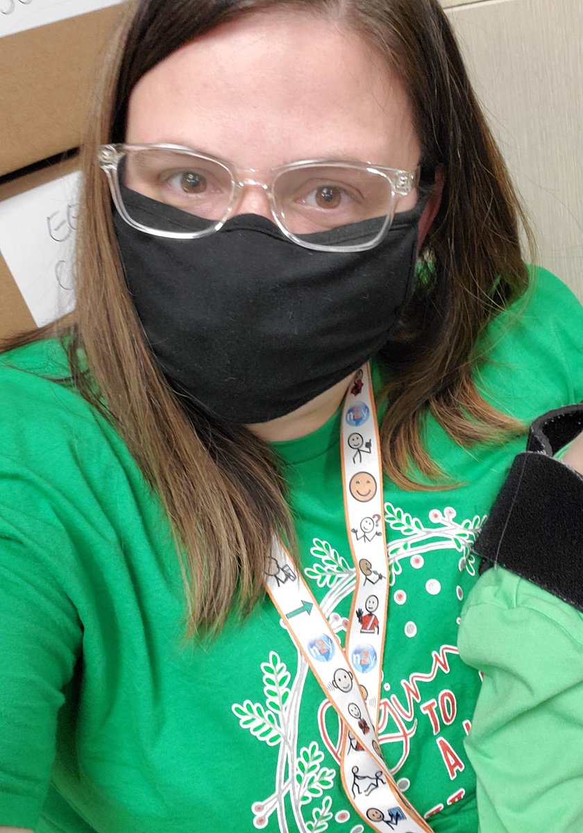 MissCourtneyNKC's tweet photo. Today was wear Grinch green day for school so I snapped a selfie to send to their family. Obviously I can't share their sweet face, so you'll have to settle for mine. 😅 Peep the boxes in the back! 😍 So excited to move. We will be in the new building after break! https://t.co/o7HVtD2LSB