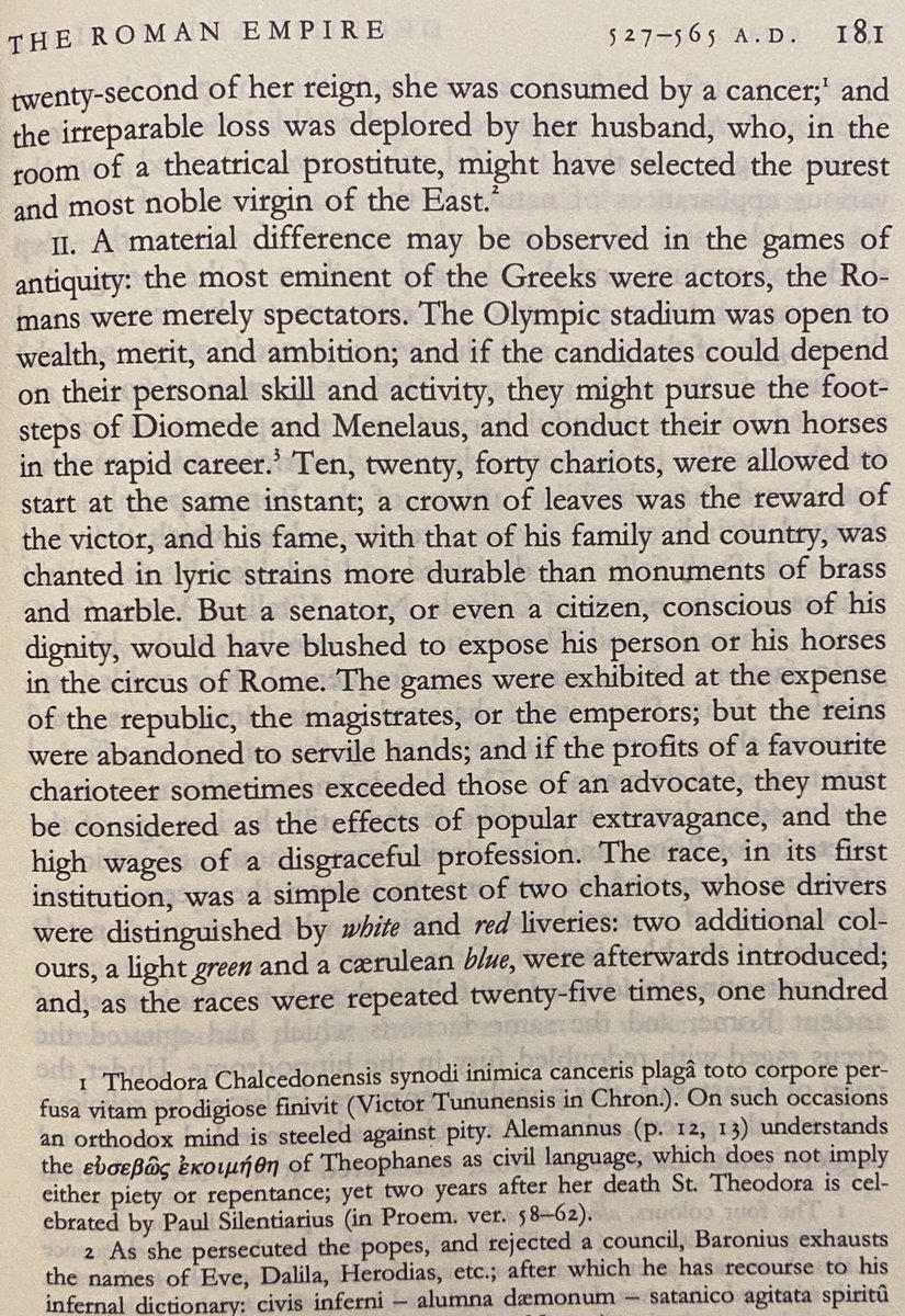 NPRinskeep's tweet photo. Decline and Fall of the Roman Empire on mindless partisans: “Every law...was trampled under foot; and as long as the party was successful, its deluded followers appeared careless of private distress or public calamity.” It started with chariot races. Three pages worth your time. https://t.co/LYnDKfoxyx