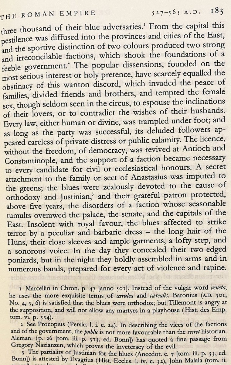 NPRinskeep's tweet photo. Decline and Fall of the Roman Empire on mindless partisans: “Every law...was trampled under foot; and as long as the party was successful, its deluded followers appeared careless of private distress or public calamity.” It started with chariot races. Three pages worth your time. https://t.co/LYnDKfoxyx