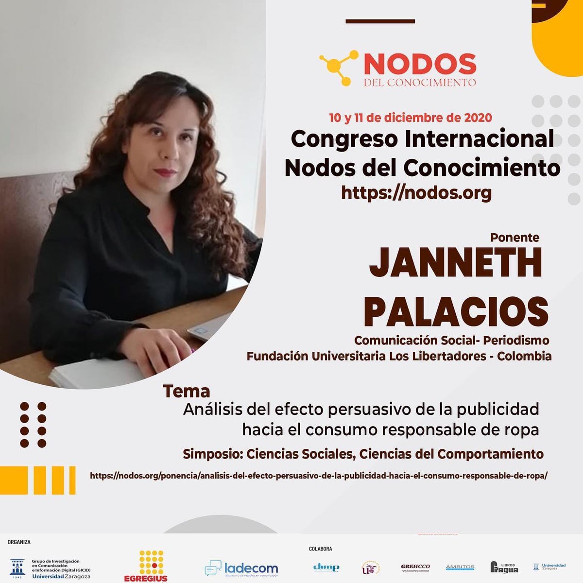 jennydanna1's tweet photo. El grupo de investigación #FullCCT de @UniLibertadores te presenta a los #FullInvestigador(es) de la facultad de Ciencias de la Comunicación que participaran en el @CongresoNodos del #Conocimiento desarrollado por la @unizar 👉🏻#FullInvestigaciones https://t.co/f9zvlrM9kS