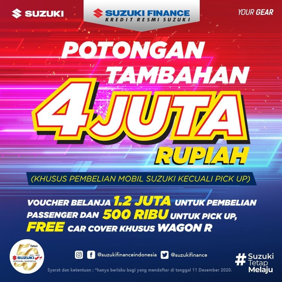 InfoSuzukiSmg's tweet photo. Suzuki Family mau dapetin potongan hingga 4 juta Rupiah untuk passenger car? Hadiri Sufi Smart Virtual Expo tanggal 11 Desember 2020, eksklusif cuma di Suzuki Finance Indonesia Youtube Channel. https://t.co/C0Ugd4Dy36
