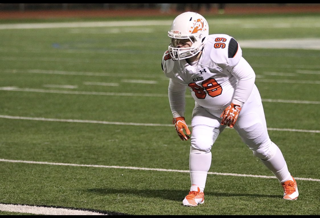 bearcat2208's tweet photo. A name that will go down in Aledo Bearcat History. Tonight #99 Blaze Mayes was honored with a bronze statue in Bearcat Stadium https://t.co/7zuj5IMzGW