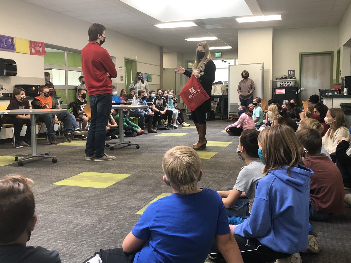 5Coyotes's tweet photo. Our 5th graders @kayscreek had the privilege of hearing from members of the DATC. They had heard about the Junior DATC program at our school. They brought an inspiring message and some SEAGG bags. Love @teachindavis https://t.co/KIyqZMIV3c