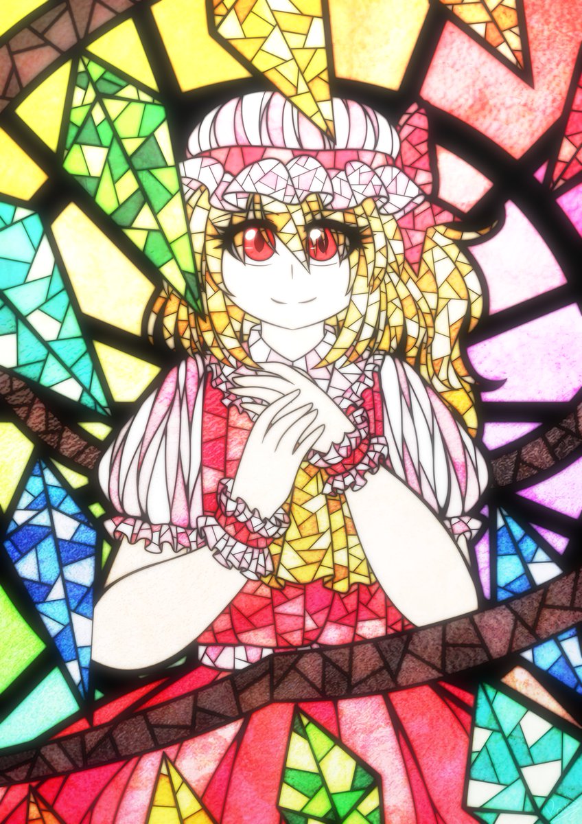 XLittle_PauX's tweet photo. Estan listos para el #gensofest ? Yo si y emocionada por ser la primera vez quise ponerle todo mi empeño con mi vitral de Flandre <3
 #gensofestart #東方Project #touhouproject https://t.co/kMWlltvSiA