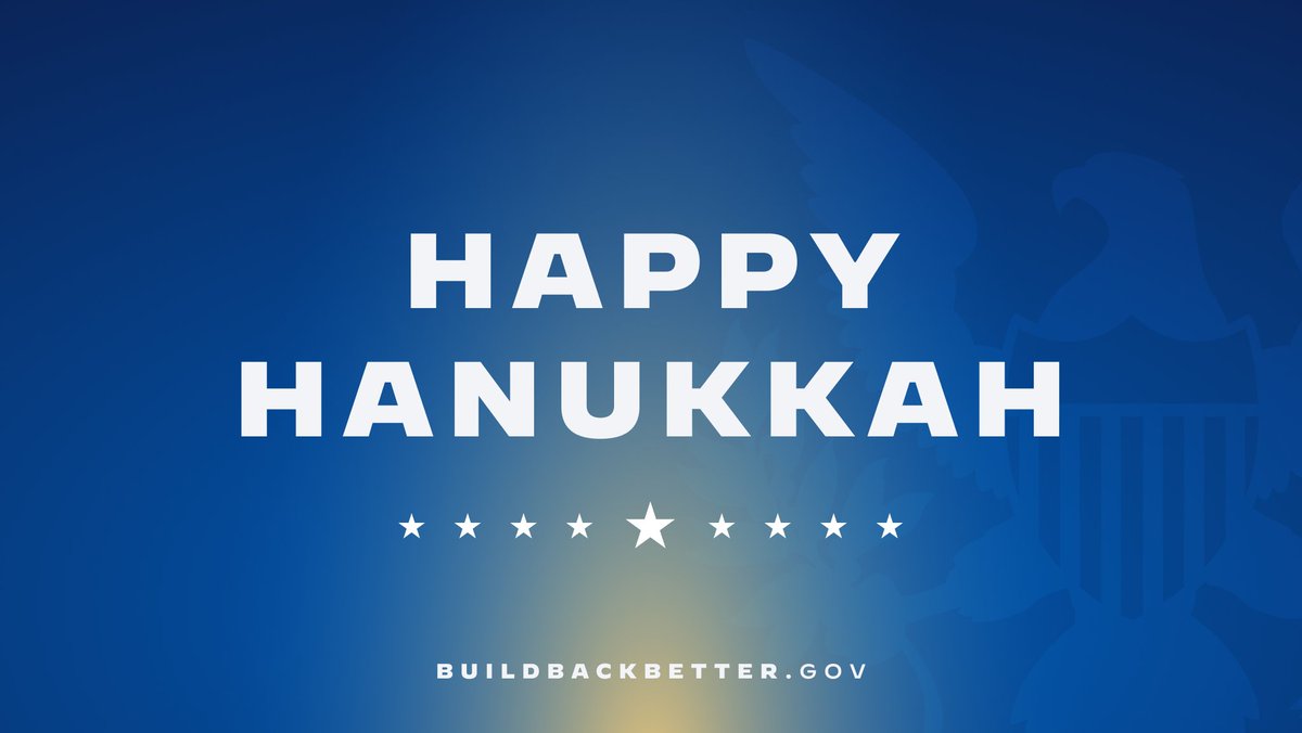 WhiteHouse46's tweet photo. Happy Hanukkah to everyone who is celebrating from the Biden-Harris Transition team!

While this year may look different for many, we hope these next eight nights are filled with light, joy, and love. Chag Sameach! https://t.co/bggSm7FrLF