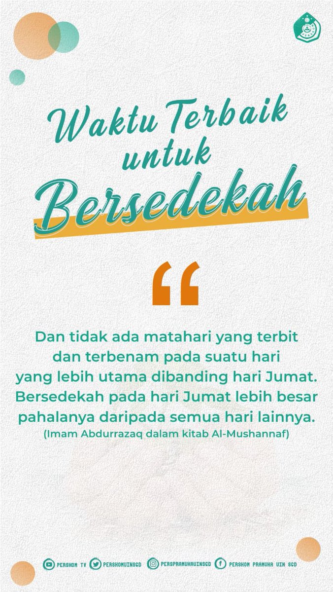 Hallo perskomers!! 🙌
Buah durian dibelah jadi empat
Makan cilok di bawa ke rumah
Hari ini hari jumat
Jangan lupa bersedekah
..
Ada hadistnya juga loh, yuk simak postingan berikut✨