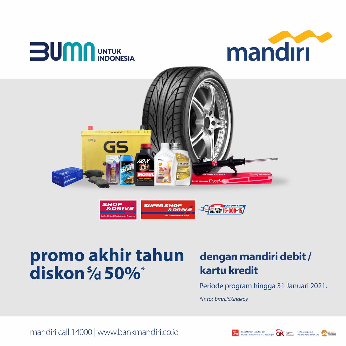 shopanddrive's tweet photo. Promo Akhir Tahun Diskon s.d 50% Kartu Debit/Kredit Mandiri
Info detail promo: https://t.co/aPFgK7rEDO
Promo s.d 31 Januari 2021
#Shopanddrive #SnDPromo #TerusMelaju #SnDInfo #CallSnD1500015 #PromoBank #BankMandiri https://t.co/mYCrTRsjUy