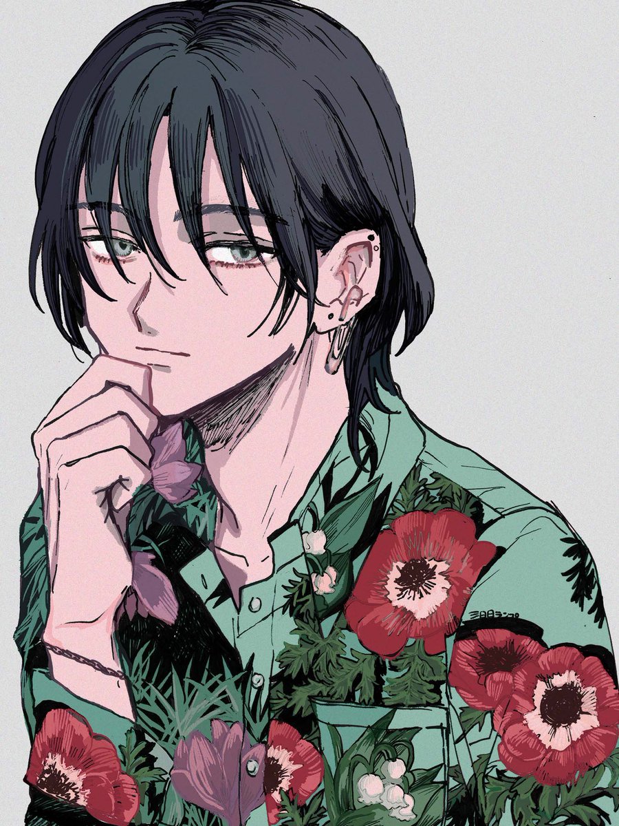 毒花柄シャツの男 三日月ランプ 美少年展のイラスト