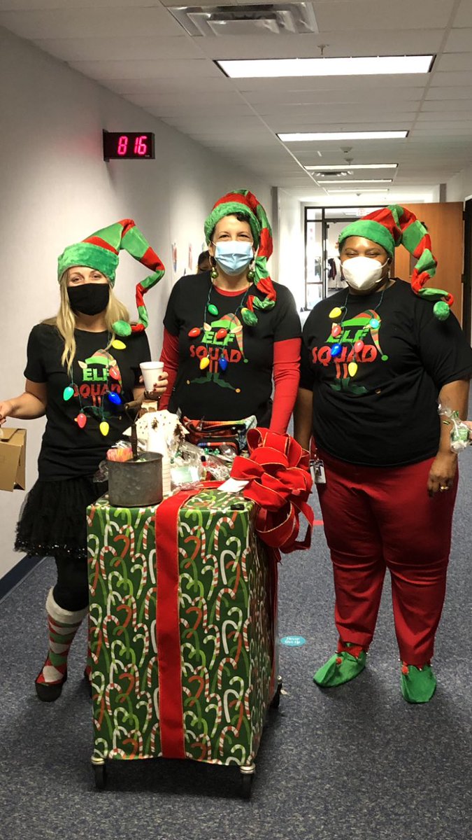 Dobson_Boyd's tweet photo. These three little elves stopped in to give me a warm treat and tiny gingerbread house! So cute! So happy to be a Boyd Blackhawk! #HolidayFun #Treats #Surprise @BoydBlackhawks https://t.co/Fb032XbCk4