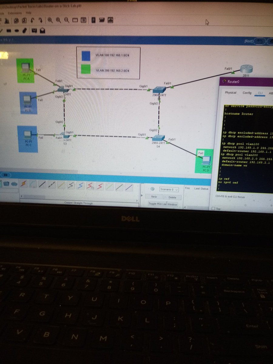 JStyles312's tweet photo. #LabEveryday
#RouterOnAStick
#VLAN
#Trunking
#DHCPserverconfig https://t.co/8F3tTxbj6o