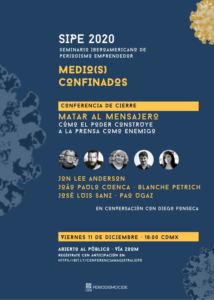 larryportera's tweet photo. OJO. PARE. #SIPE2020
Mañana, viernes 11 a las 6 pm, seré parte de la conversa: "Matar al mensajero, cómo el poder construye a la prensa como enemigo" junto al gran @jonleeanderson @blanchepetrich @jlsanz y @jpcuenca
El ingreso es gratuito. Regístrate aquí: https://t.co/zIVpFrimsb https://t.co/SNqfSbdqiz