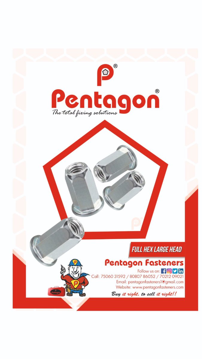 PENTAGONSCREW's tweet photo. PENTAGON’ NUT INSERTS (RIVET NUTS) AVAILABLE IN MILD STEEL (ZINC PLATED) and STAINLESS STEEL 304 grade from M3 diameter to M12 diameter in ready stock.

Hurry !! Book your orders !
Call on +91 7506031592/ 8080786052/ 7021209021
PENTAGON FASTENERS, MUMBAI, INDIA https://t.co/ueo1RnsZm4