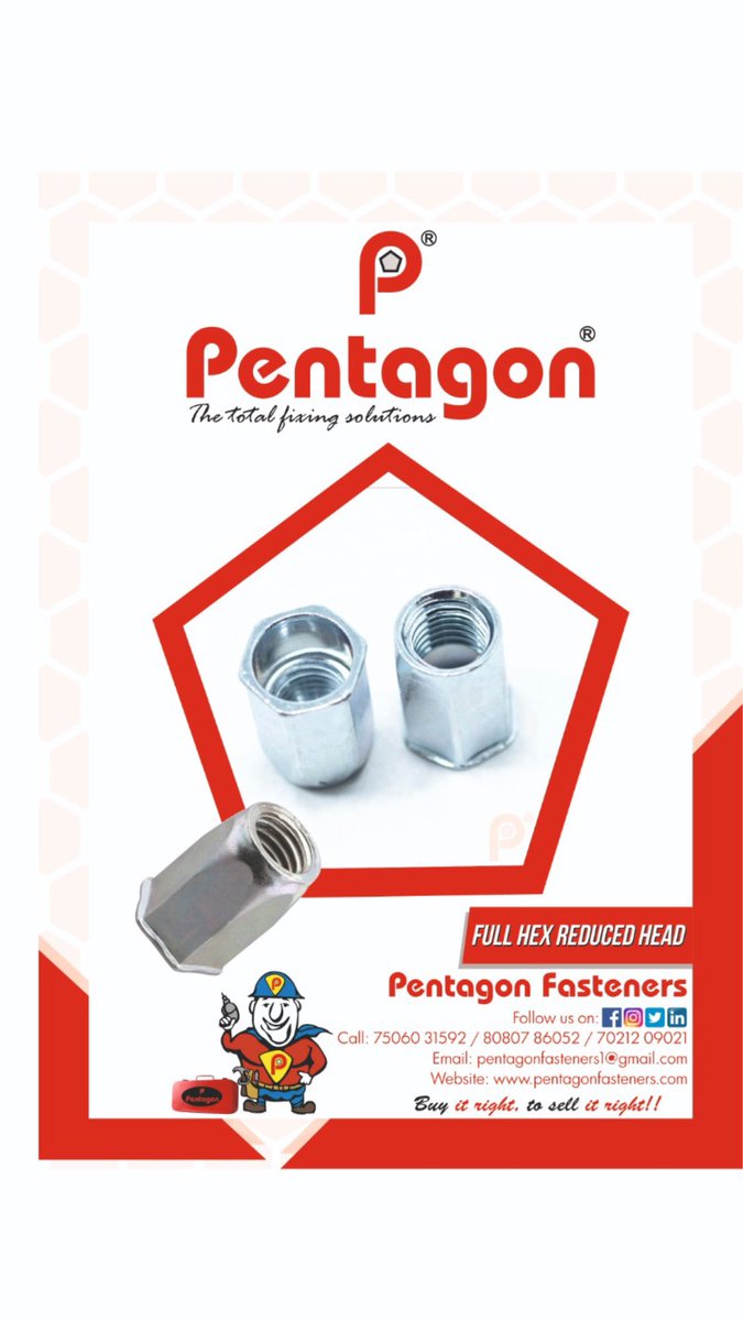 PENTAGONSCREW's tweet photo. PENTAGON’ NUT INSERTS (RIVET NUTS) AVAILABLE IN MILD STEEL (ZINC PLATED) and STAINLESS STEEL 304 grade from M3 diameter to M12 diameter in ready stock.

Hurry !! Book your orders !
Call on +91 7506031592/ 8080786052/ 7021209021
PENTAGON FASTENERS, MUMBAI, INDIA https://t.co/ueo1RnsZm4