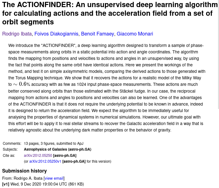 Deep Learning for astro people: The ACTIONFINDER. Or else: from (x,v) (6D) --> (Js,Thetas) in an unsupervised way (i.e. without ground truth data).   

arxiv.org/abs/2012.05250