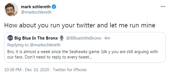 BBlueintheBronx's tweet photo. The Schlereth show is still happening with him arguing with Giant fans on Twitter. #NYGiants #Seahawks #NYGvsSEA #MarkSchlereth #TogetherBlue https://t.co/vpj7DczcUo