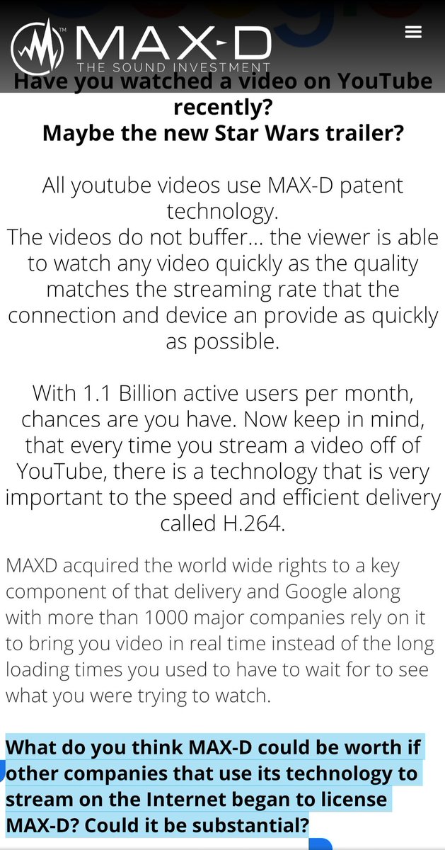 StayHumbleeeee's tweet photo. " What do you think MAX-D could be worth if other companies that use its technology to stream on the Internet began to license MAX-D? Could it be substantial?" WOW!! IMAGINE👀 $MAXD 🔥
https://t.co/E0uyDNnCmX
#HPNN #HBRM #GYOG #FTEG #PZOO #MYDX #ABVG https://t.co/r7XypU4CJq