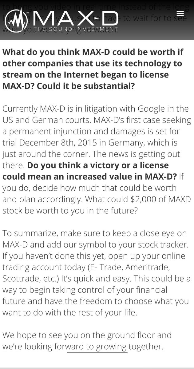 StayHumbleeeee's tweet photo. " What do you think MAX-D could be worth if other companies that use its technology to stream on the Internet began to license MAX-D? Could it be substantial?" WOW!! IMAGINE👀 $MAXD 🔥
https://t.co/E0uyDNnCmX
#HPNN #HBRM #GYOG #FTEG #PZOO #MYDX #ABVG https://t.co/r7XypU4CJq
