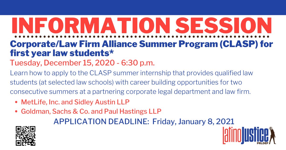 LatinoJustice PRLDEF is hiring a 2021 CLASP (Corporate Alliance/Law Firm Summer Program) Internship latinojusticeprldef.applytojob.com/apply/p7ngRiOt… via @JazzDotCo