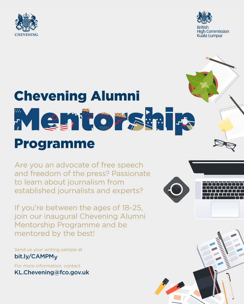 We are looking for passionate young #Malaysians and #FreedomOfSpeech activists interested in #journalism! 

Here’s your chance to be mentored by <a href="/CheveningFCDO/">Chevening Awards🇬🇧</a>  #Scholars and #experts in the field. 

Send us your writing sample on any topic at bit.ly/CAMPMy by 31 Dec.