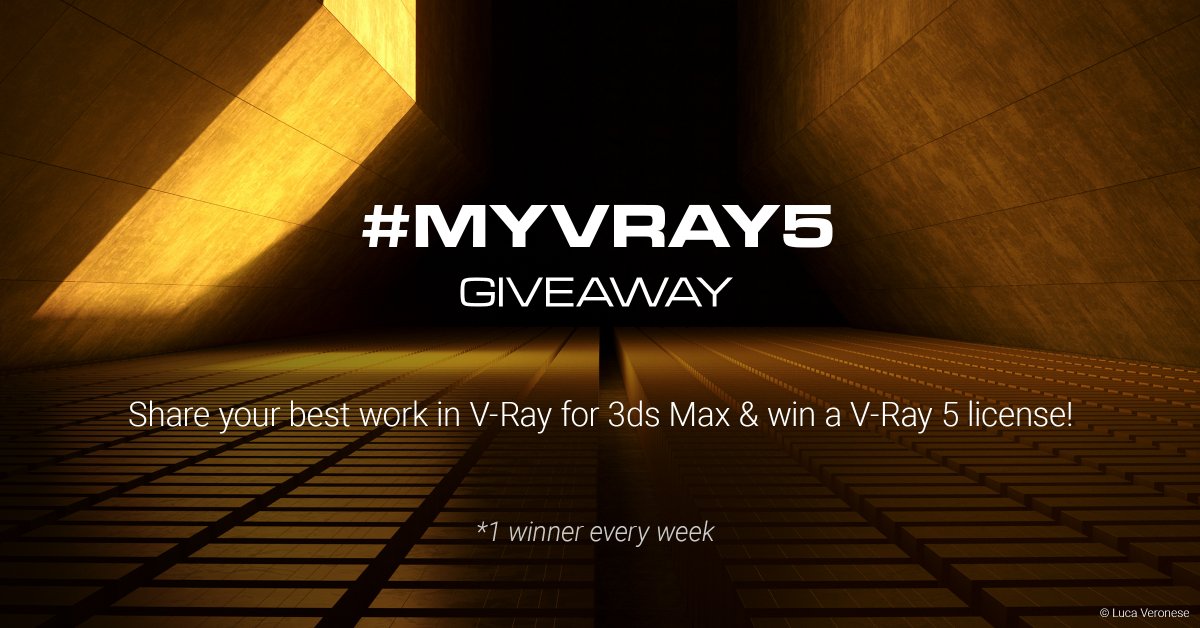 ChaosGroup's tweet photo. Have you entered our #MYVRAY5 Giveaway? Tag a new #VRay for #3dsMax rendered project w/ #MyVRay5 for a chance to win a FREE annual V-Ray 5 for 3ds Max license. One winner will be selected weekly — click here for rules &amp; details: https://t.co/7pzbOlHa2p https://t.co/59d8P24zLV