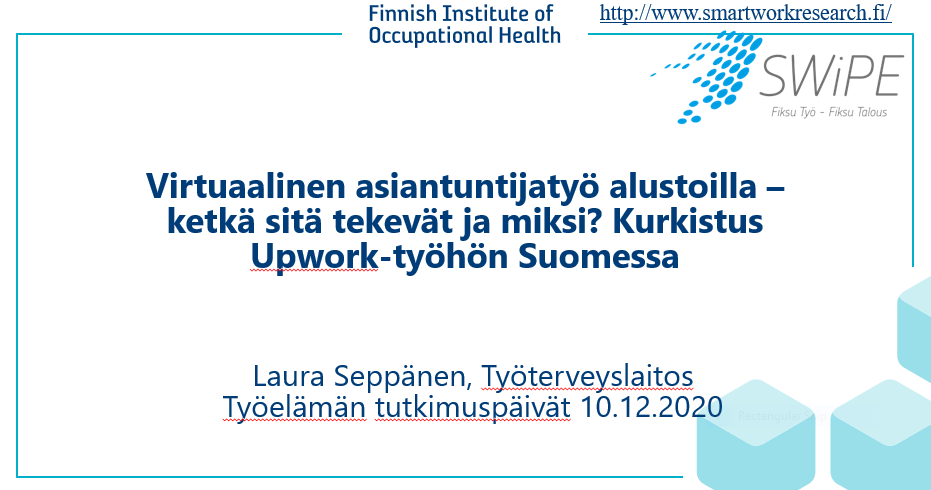 Laura Seppänen (@lauraseppanen1) on Twitter photo Puhuin eilen käyttäjien monimuotoisuudesta alustojen virtuaalisessa asiantuntijatyössä
<a href="/tyoelaman/">Työelämän tutkimuspäivä 2020</a> <a href="/tyoterveys/">Työterveyslaitos</a> <a href="/swipe_STN/">SWiPE Research</a> #alustatyö #alustatalous Puhuin eilen käyttäjien monimuotoisuudesta alustojen virtuaalisessa asiantuntijatyössä
<a href="/tyoelaman/">Työelämän tutkimuspäivä 2020</a> <a href="/tyoterveys/">Työterveyslaitos</a> <a href="/swipe_STN/">SWiPE Research</a> #alustatyö #alustatalous