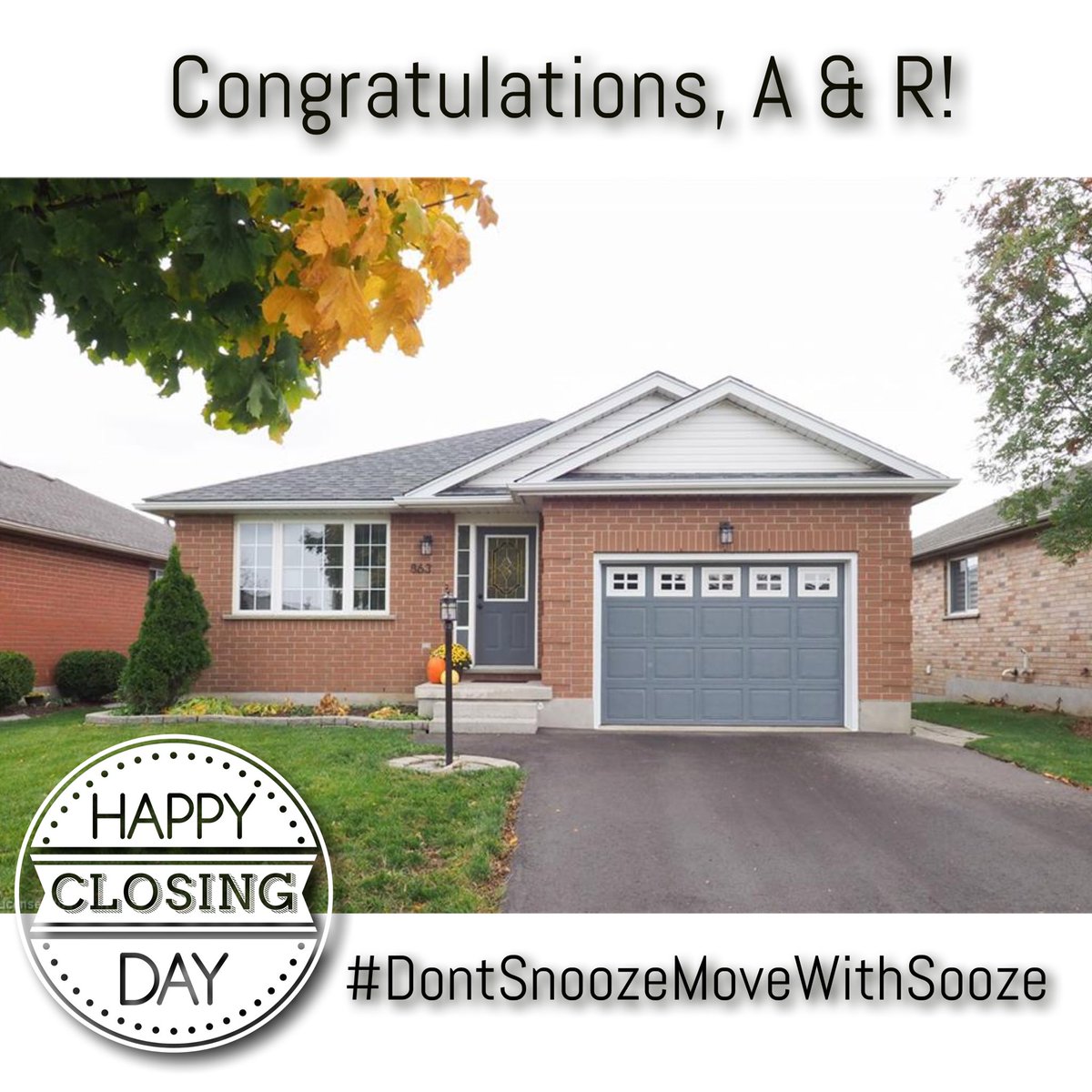 SusanStanway's tweet photo. Congratulations, A &amp; R!  As the year winds down, this couple is definitely going to light it up and start this next chapter in a gorgeous bungalow in #kitchenerontario. Wishing you many happy memories here!
 #newhome #dreamhome #dontsnoozemovewithsooze #kosteckirealestategroup https://t.co/NA3oyAWRcj